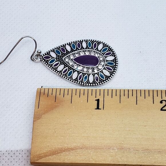 Purple Teardrop Rhinestone Earrings - Picture 3 of 6